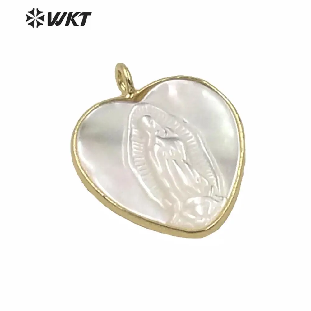 WT-JP233 WKT New Design Populared Hot Religious Pendant Gold Bezel Setting Angel White Madonna Virgin Mary Charms