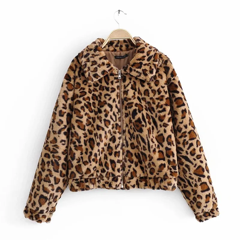 Evfer Winter Ladies Leopard Print Vintgae Think Jackets Outwear Women Fashion Animal Print Autumn Hairy Loose Coats Jackets Chic