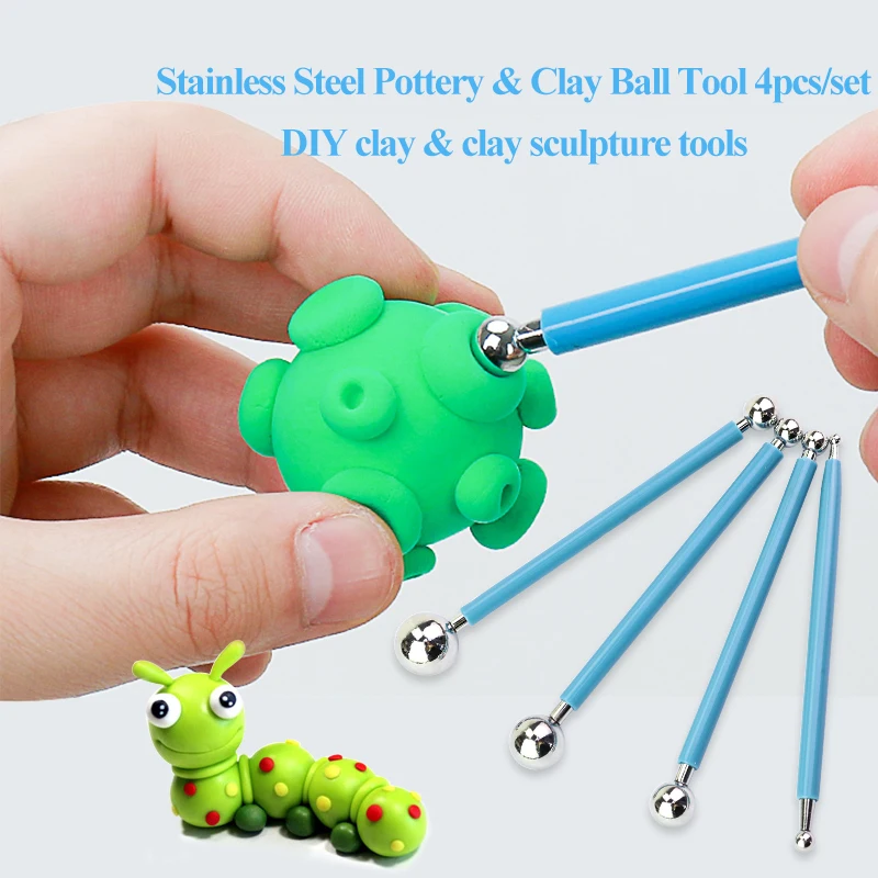 

Professional DIY Clay Tools 4pcs/set Stainless Steel Polymer Pottery Sculpture Ball Sticks Ball Tools For Clay Sculpture Molding