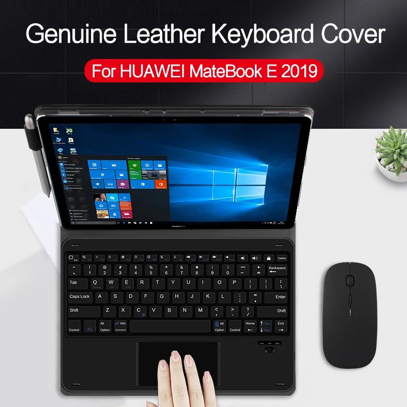 

Cowhide Case For Huawei Matebook E 2019 12 inch PAK-AL09 Bluetooth Keyboard Protective Cover With TouchPad Genuine Leather Cases