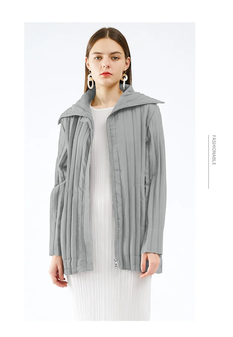 

HOT SELLING Miyake fashion Fold turn-down collar long sleeve zipper Cotton clothes IN STOCK