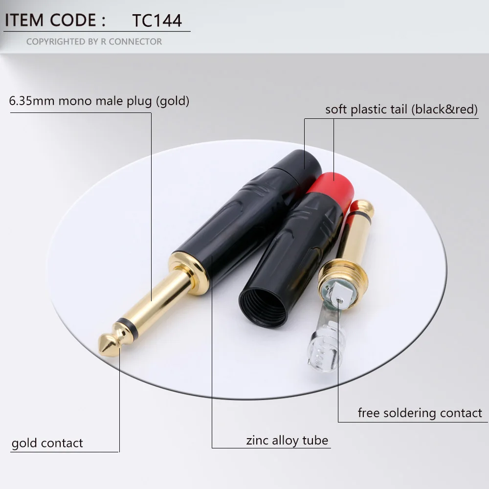 Imagem -03 - Conector Jack 100 mm 6.35 mm Conector Mono Macho Conector de Plugue Microfone Banhado a Ouro Cabeças 6.3 Peças