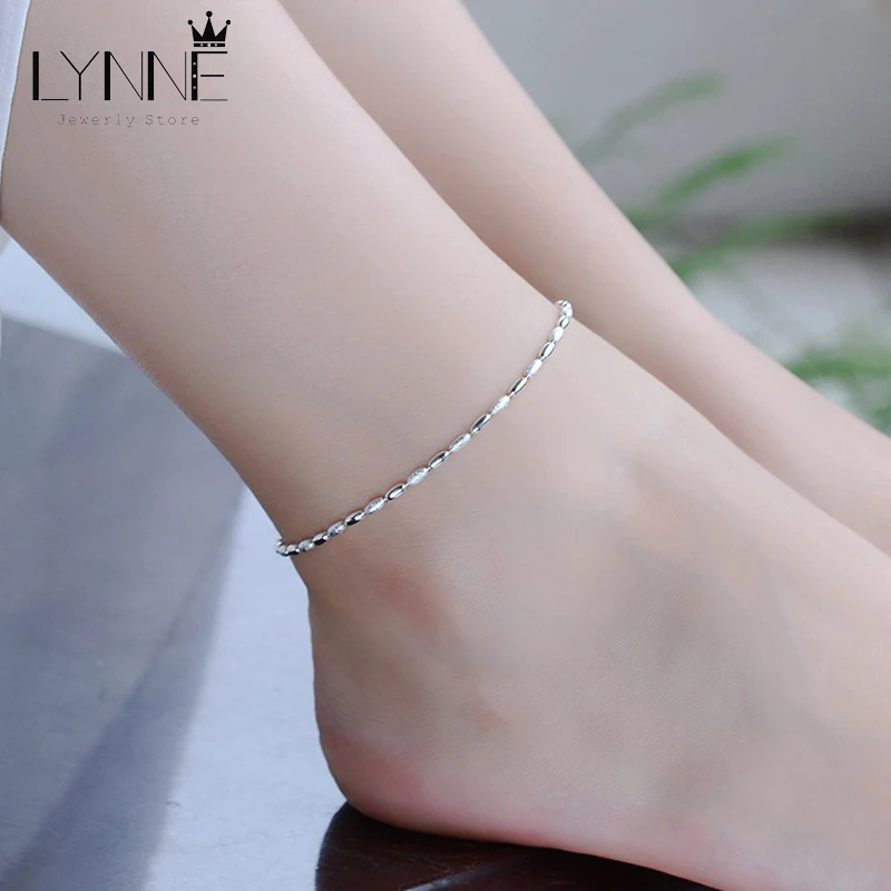 New Fashion Ladies Small Meter Bead Chain Anklet 925 Sterling Silver Olive Grain Beaded Anklets Bracelet Women Foot Jewelry Gift