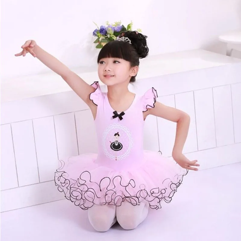 Girls Ballet Dress Solid Costumes Kids Ballet For Girl Dance Leotard Dance wear Children Short Sleeved Ballerina Tutu 3-7 Y