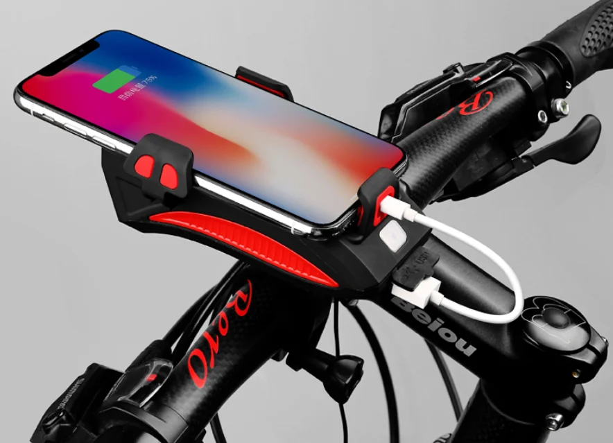 Self Defense 400 Lumens Bike Light Bike Flashlight LED Multifunction 4 IN 1 Bike Horn Holder Power Bank Bicycle Front Lamp Phone