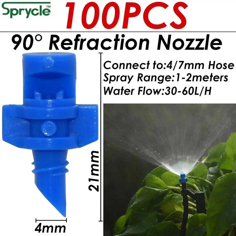 SPRYCLE 100PCS 90/180/360 Degree Refraction Nozzle Garden Sprinkler Agriculture Irrigation Plant Spray Nozzle Misting Greenhouse