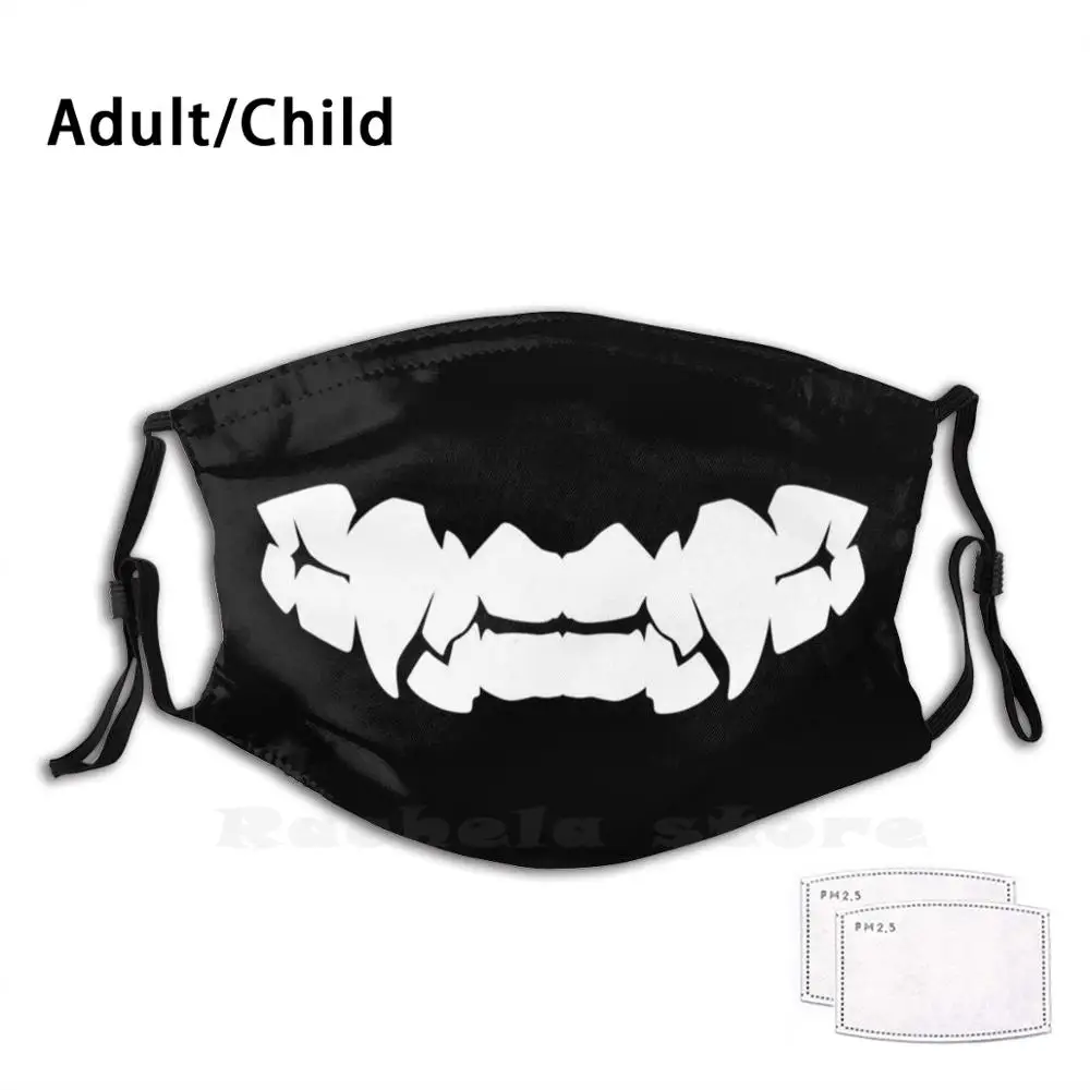 Oni Fangs Funny Print Reusable Pm2.5 Filter Face Mask Anime Manga Edgy Grunge Harajuku Japanese Cool Emo Goth Punk Kawaii Teen