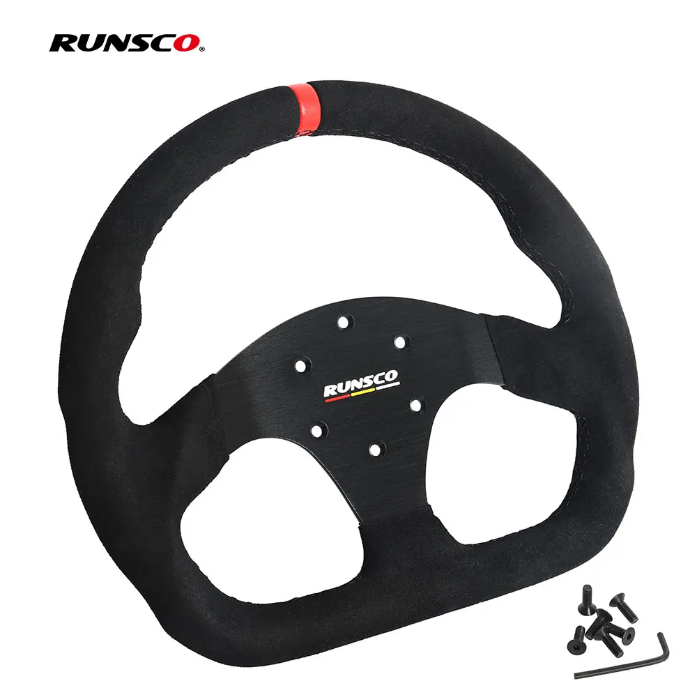 13 Inch/330mm Suede Steering Wheel Competitive Karting Drift Racing PC Simulation Game Steering Wheel Universal 70mm-PCD