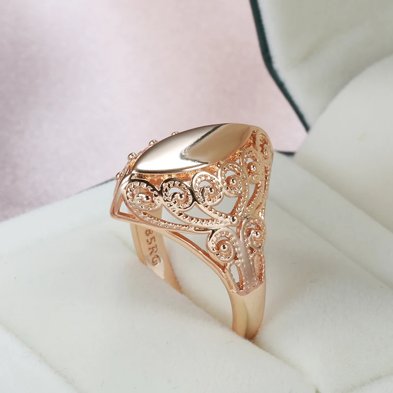 Kinel-anillos brillantes de moda para mujer, anillos de rombos con patrón único de oro rosa, joyería étnica de boda para novia 585, novedad de 2022