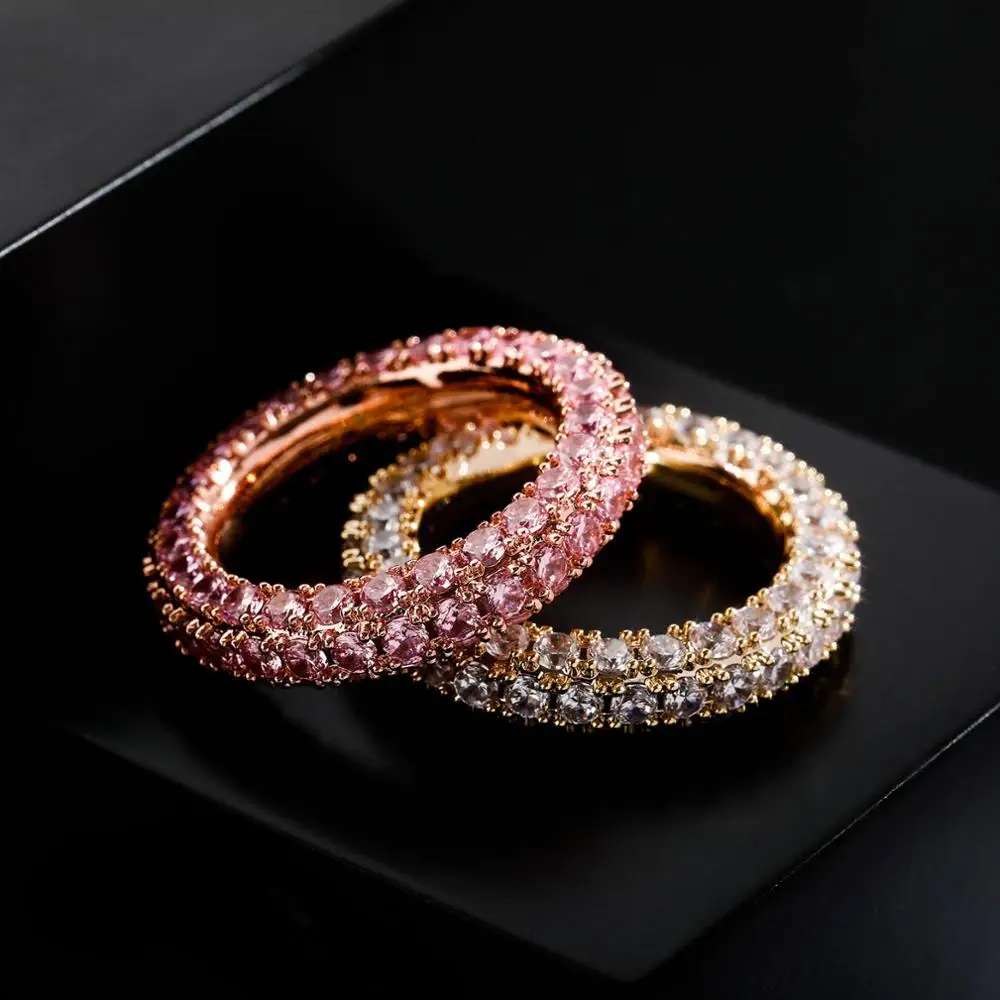 GUCY Two Row  Men's Ring Copper Charm Cubic Zircon Iced Ring Fashion Hip Hop Jewelry For Gift image 2