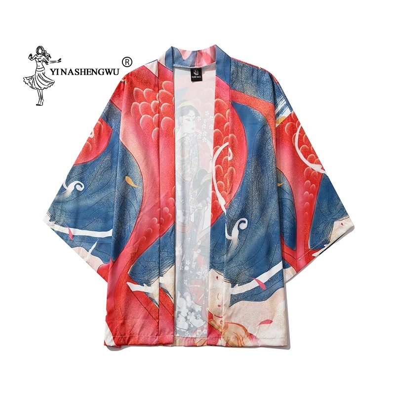 

Japanese Samurai Woman Printed Harajuku Men Women Cardigan Kimono Casual Shirt Summer Sunscreen kimonos Beach Coat Jackaet