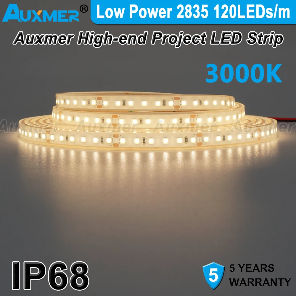 Bande lumineuse LED 2835 basse consommation, 120 LED, 9,6 W/m CRI95/90 IP68 Rubans souples à LED, Rouge Vert Bleu Ambre DC12/24 V pour l\'extérieur
