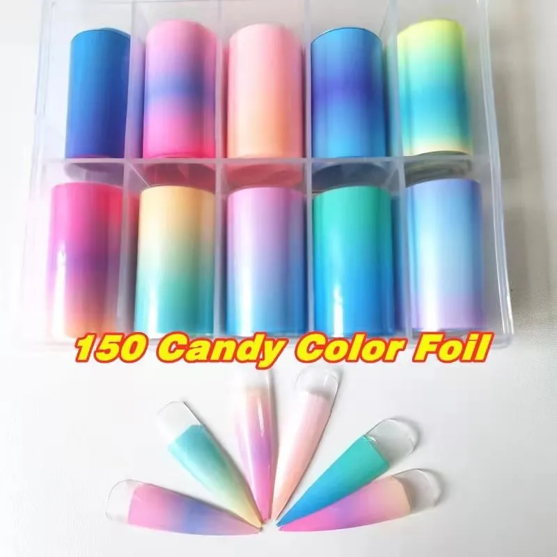 1 Box Candy Nail Foils for Colorful Transfer Paper Neon Stickers Flower Nails Wraps Chirstmas DIY Floral Nail Art Decorations