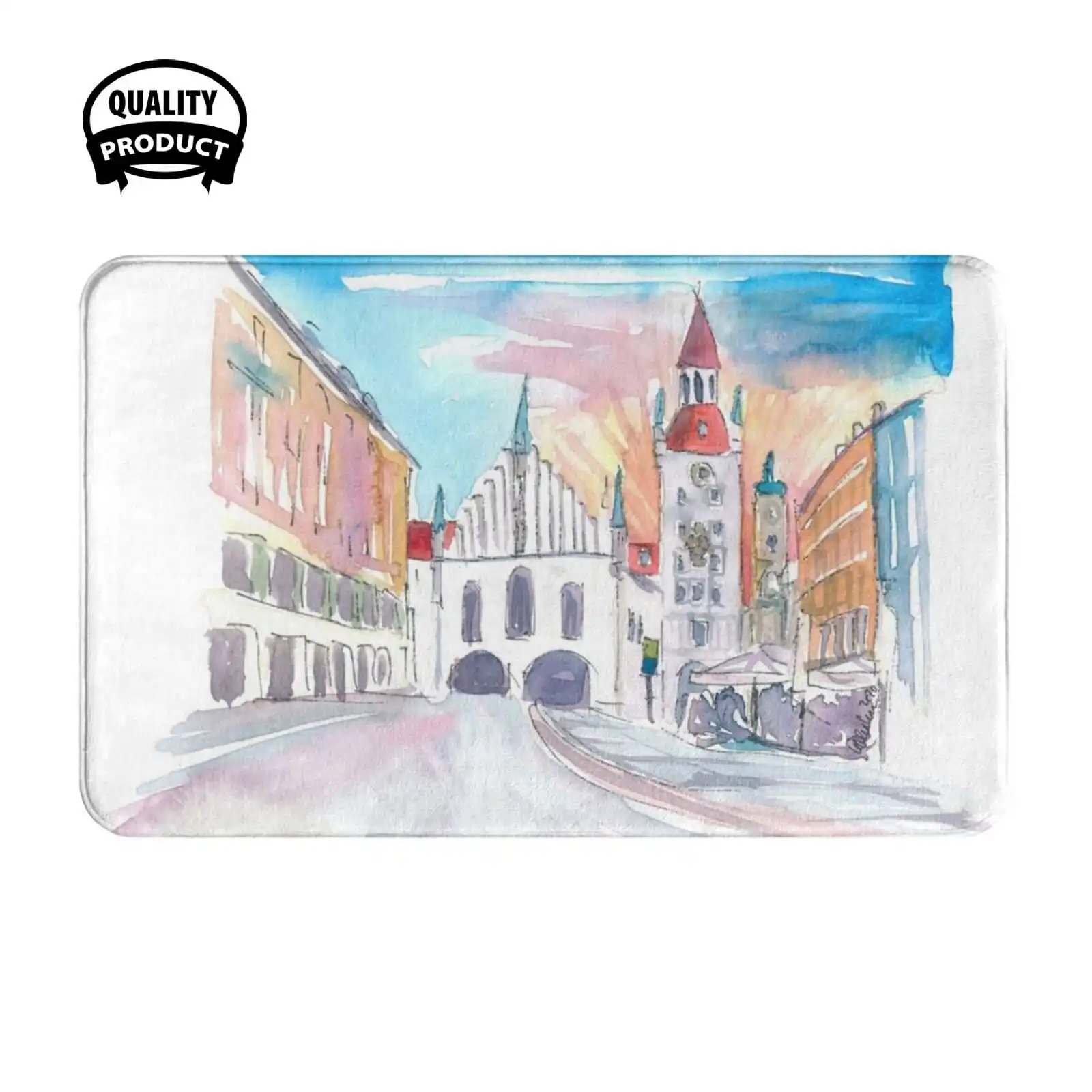 Munich Bavaria Marienplatz View Of Old City Hall And St. Peter Soft Cushion Home Carpet Door Mat Car Rug Munich Old City Hall