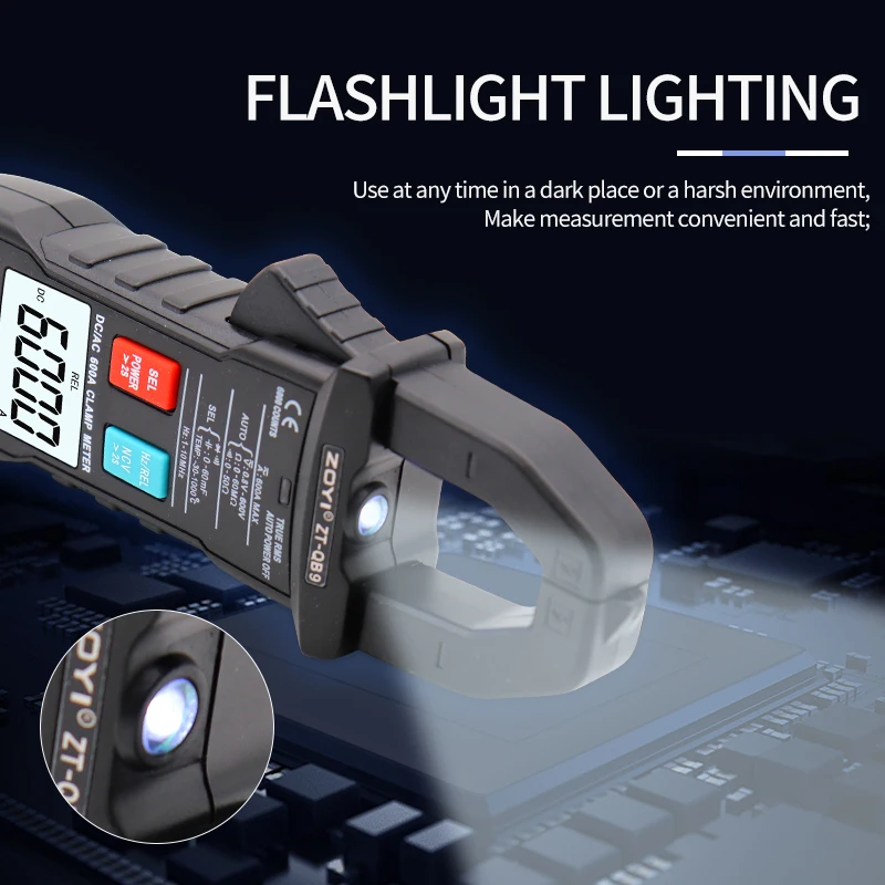 ZOYI ZT-QB9 Digitales Zangenmessgerät, professionell, 6000 Zählungen, Multimeter, AC, DC 600 A, Ohm, Kapazität, TEMP, automatischer Bereich, Voltmeter, Amperemeter