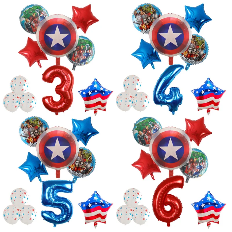 

1Set The Avenger Shield Hulk Superhero Foil Balloons Spiderman Set Number Globos Boy Birthday Party Decorations Kids Toys Gift