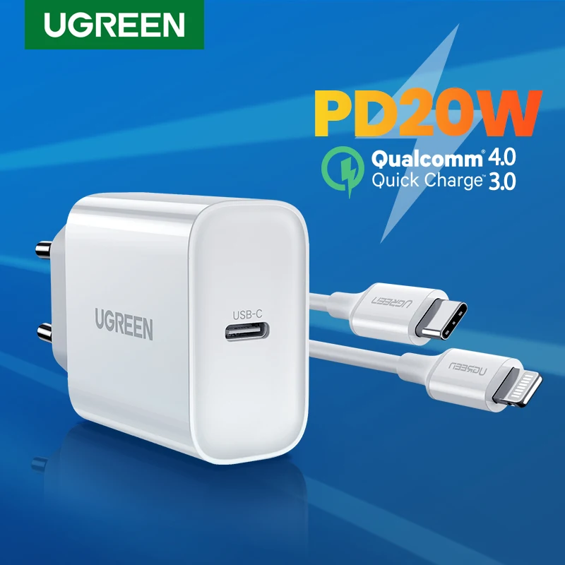 UGREEN PD Charger 20W Fast Charger for iPhone 13 12 X USB Type C Charger for Xiaomi Quick Charge 4.0 3.0 Charging Phone Charger