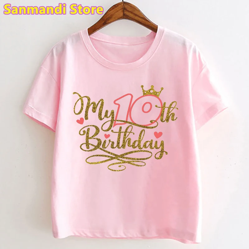 My  3-10th Birthday Letter Print Tshirt Girls Crown Princess Kids Clothes T Shirt Harajuku Kawaii Children Clothing Tops