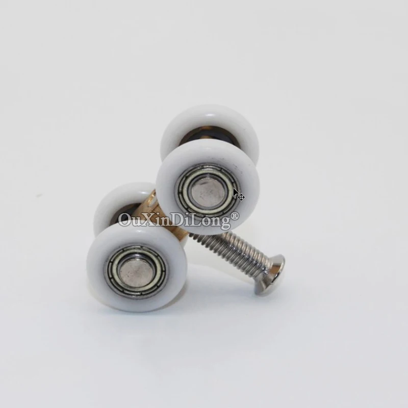 Free Shipping 8PCS Sliding Door Rollers Hanging Runners Pulleys Brass Bearing 4 Wheels 20mm Shower Bathroom Kit