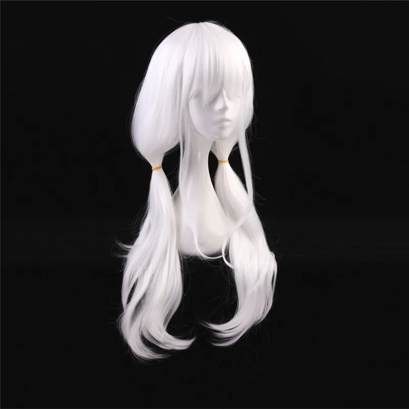 Danganronpa v3 angie yonaga anjii anime cosplay peruca resistente ao calor perucas 70cm branco ondulado longo cabelo sintético para mulher + peruca boné