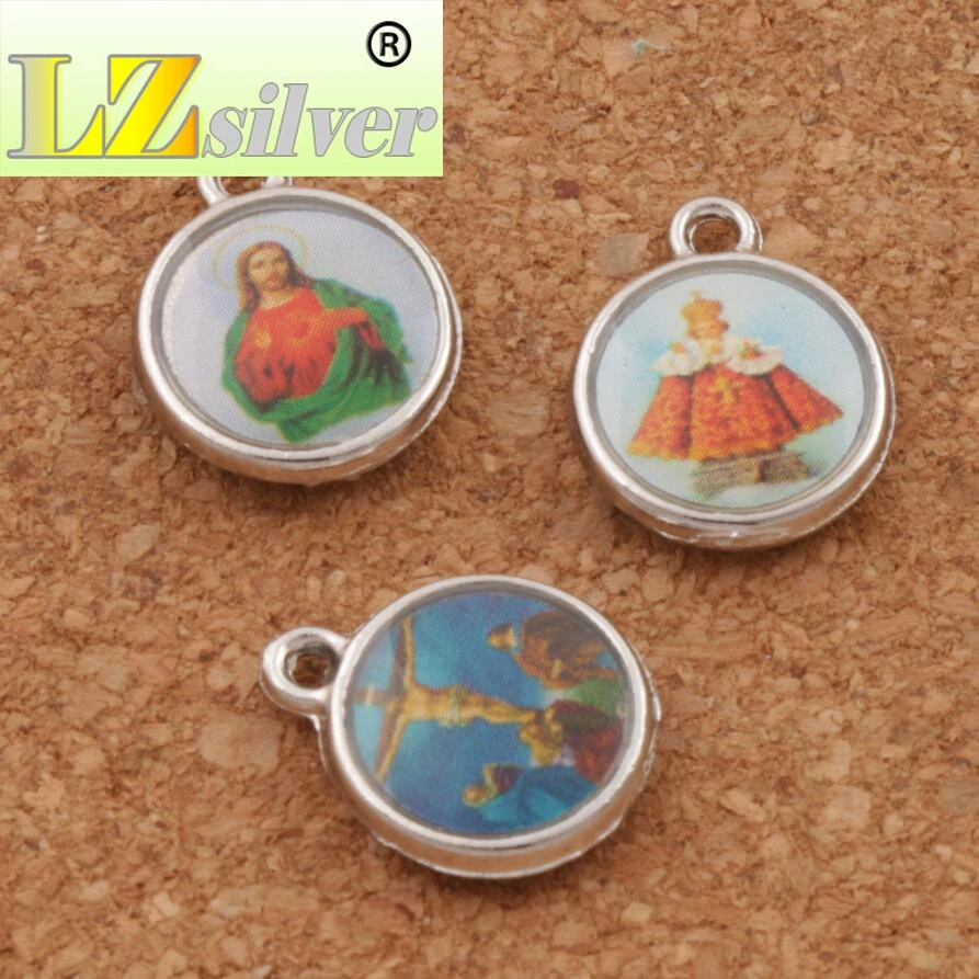 Catholic Religious Church Medals Saints Spacer Beads Pendants Alloy   Jewelry DIY L1706 200pcs 14x11.4mm Zinc Alloy