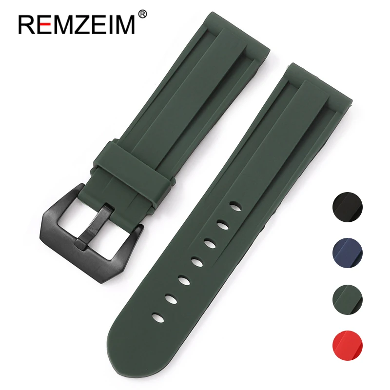 REMZEIM Rubber Silicone Watch Band Strap 22mm 24mm 26mm Women Men Green Red Black Sport Watch Band Stainless Steel Metal Clasp