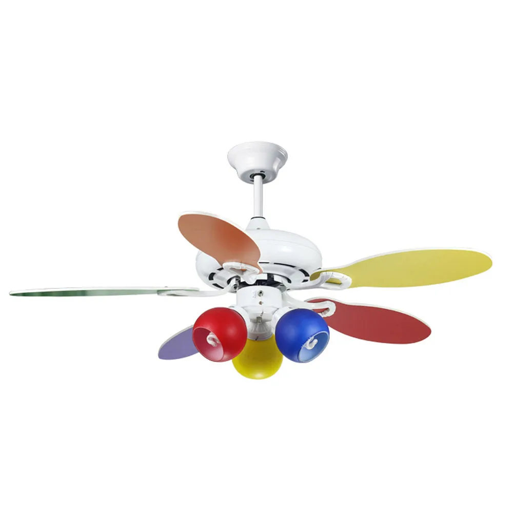 Colorful Kid's Bedroom Ceiling Fans Light 75cm Wooden flabellum 3 Lights Modern 3 Gears cord pull Switch Ceiling