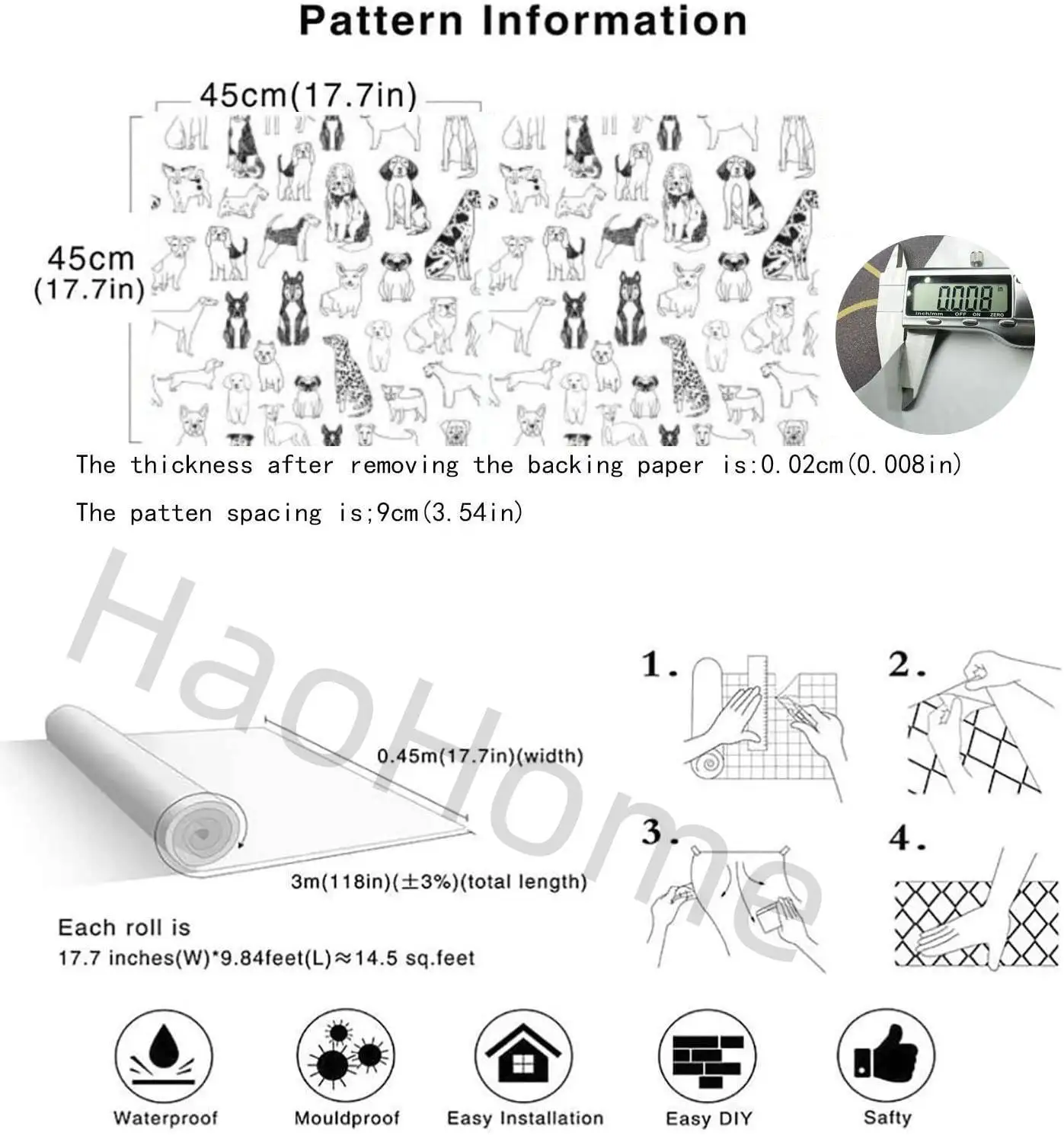 Moderne Hunde Königreich Schälen und Stick Tapete Schwarz und Weiß Selbst-adhesive Entfernbare Wand Dekor für Zuhause Schlafzimmer Wand dekoration