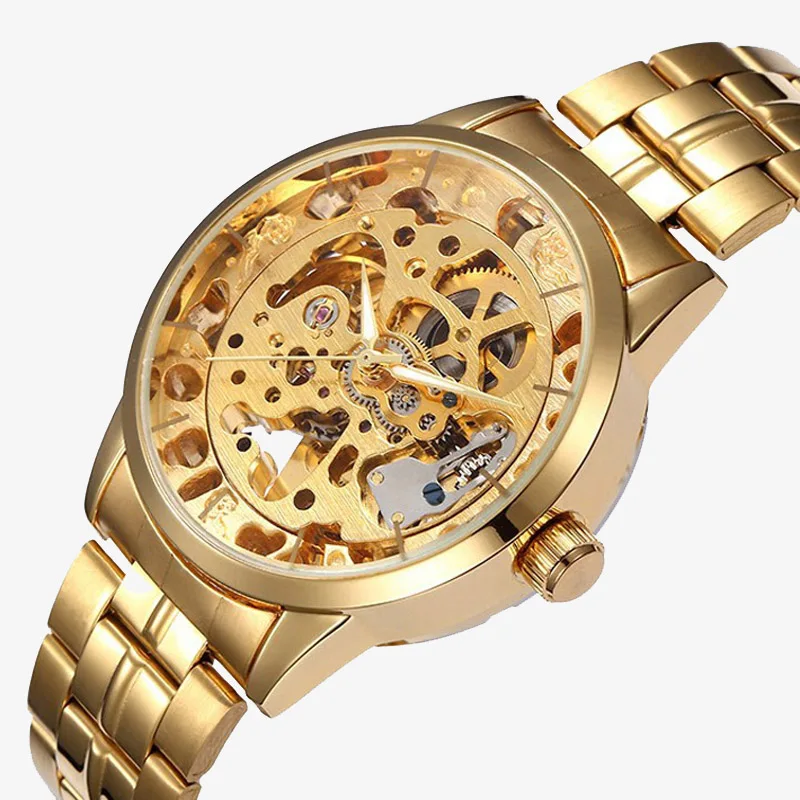 

SHENHUA Luxury Business Gold Watches Men Automatic Self-Wind Mechanical Wristwatches Men Skeleton Watches Relogio Masculino