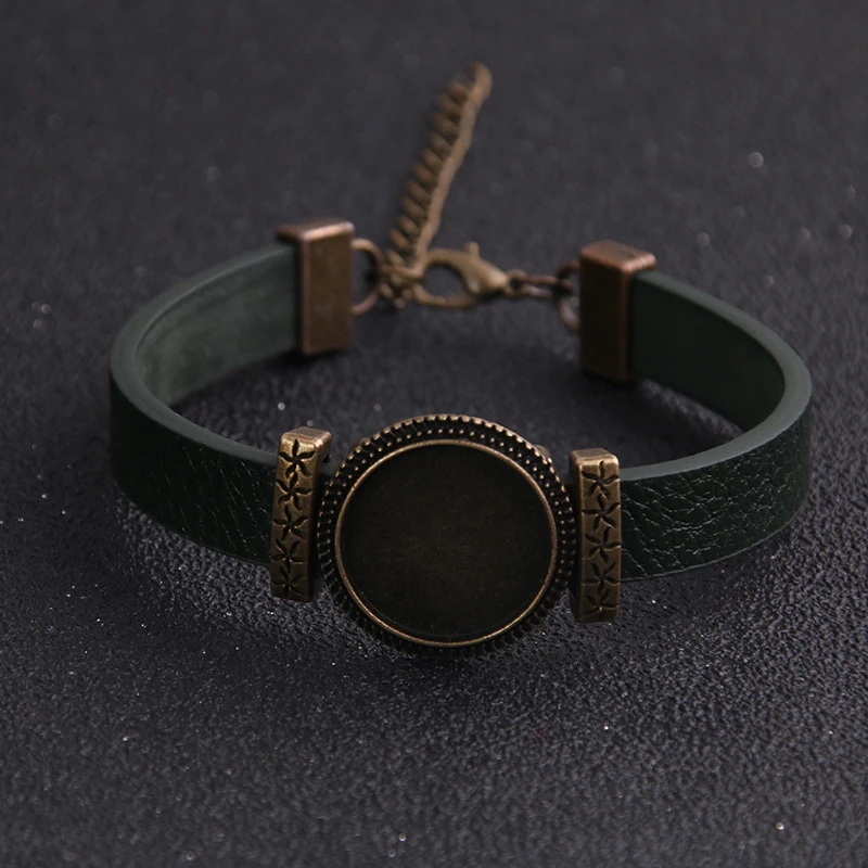 1pcs PU Leather Rope Bracelet Base Blank Tray Suitable For 18mm Glass Relief Round DIY Jewelry Handmade Found