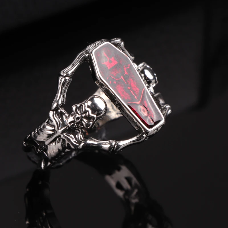 Punk Vintage Jewelry Silver Color Stainless Steel Vampire\'s Coffin Men\'s Ring Party Charm Accessories Cool Boy Gift