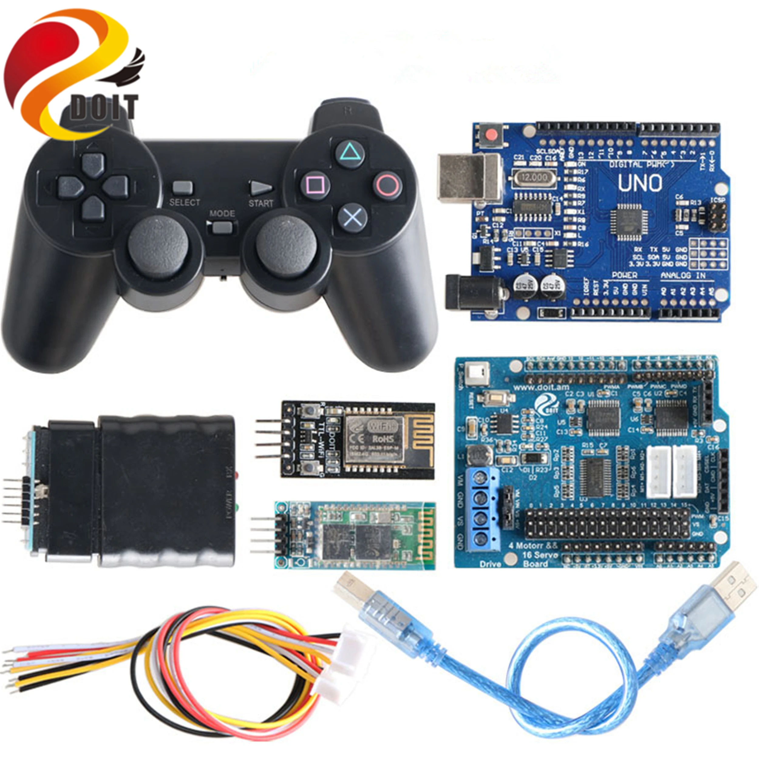 SZDOIT Wifi/Bluetooth/Kit de Control de manija Servo de 16 canales y placa de accionamiento de Motor de 4 canales + placa de desarrollo Robot RC para Arduino