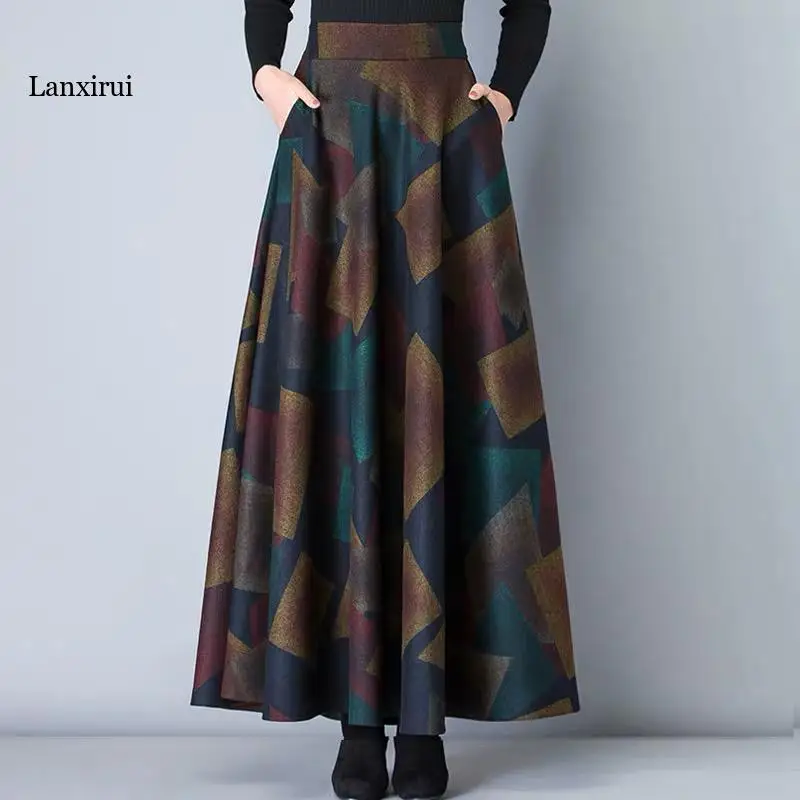 

Vintage A-Line High Waist Woolen Skirts Autumn Winter Fashion Women's Wool Maxi Skirts Female Casual Long Streetwear