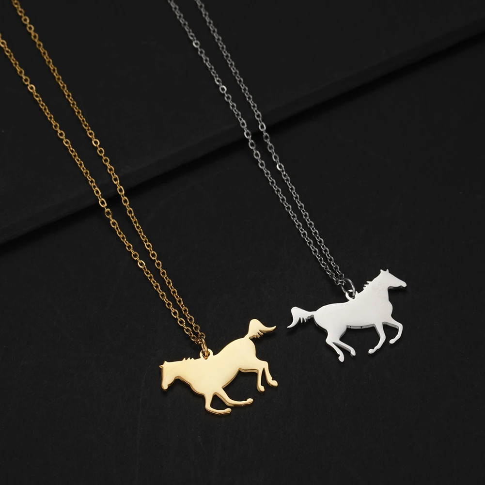 Cazador Stainless Steel Fashion Cute Animal Horse Pendant Necklace for Women Girls Gold Color Chain Necklaces Birthday Gifts