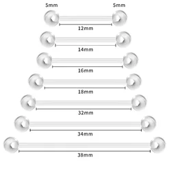 10PCS 12-38mm Bioflex Plastic Nipple Piercing Barbell Industrial Earring Clear Acrylic Piercings Retainers Flexible Tongue Ring