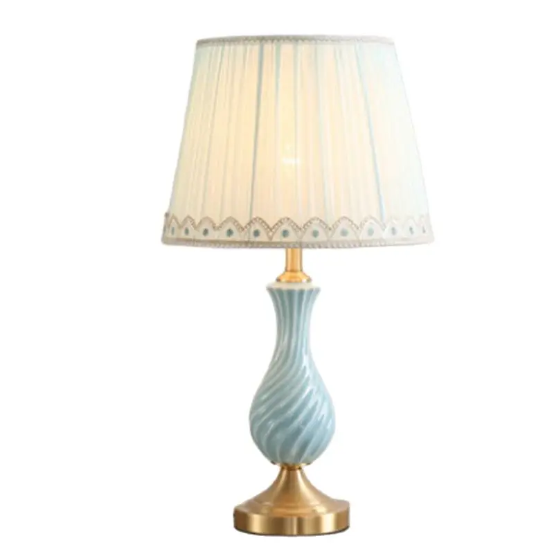 

Modern American Blue Ceramic Table Lamp Bed Room Living Room Study European Desk Reading Light 190098