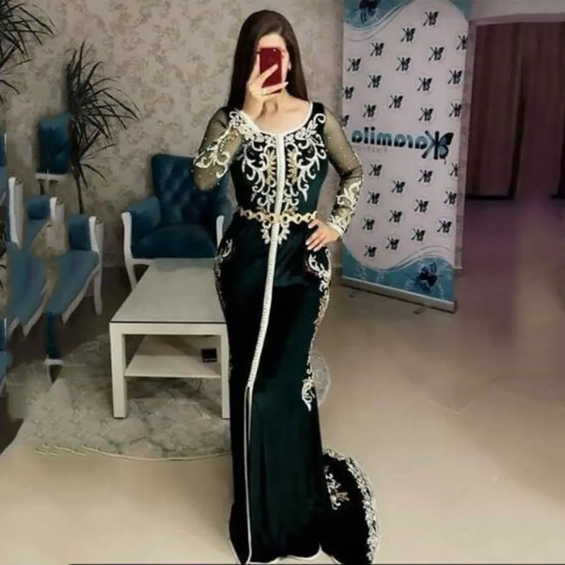 SoDigne Moroccan Caftan formal Evening Dresses 2020 Beads Lace Appliques Hand Work Muslim Evening Gown Arabic Abaya Prom Dress