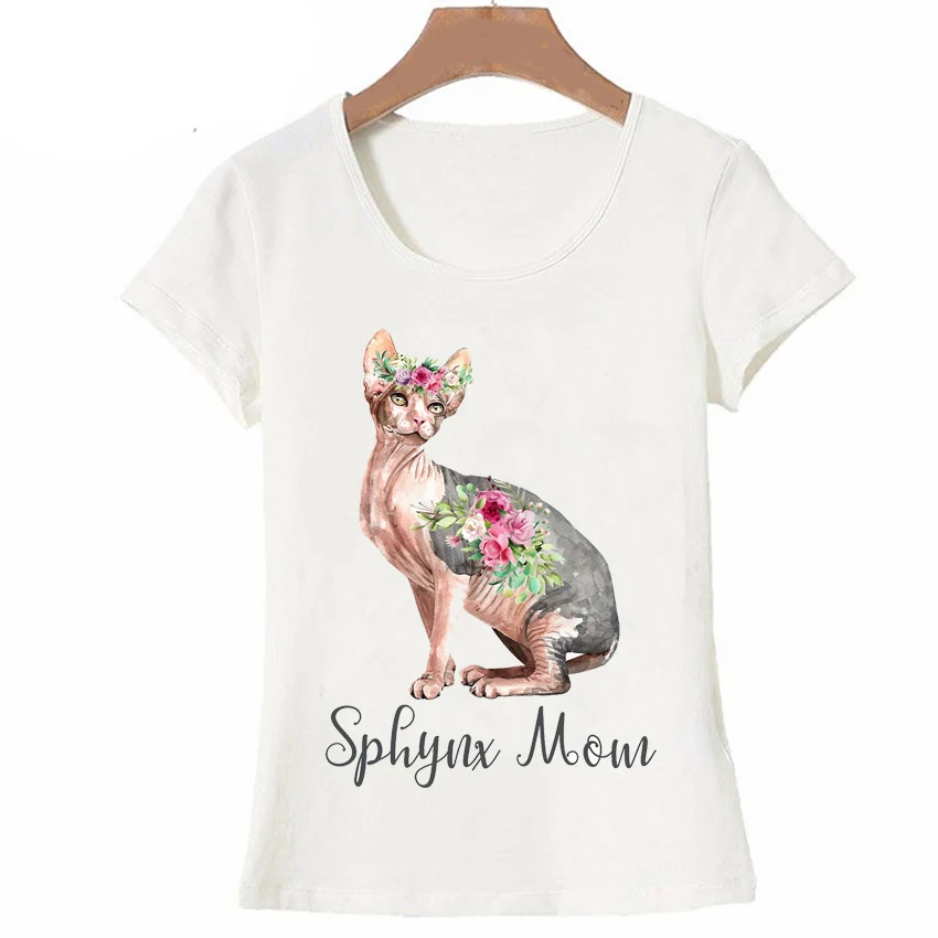 Love Sphinx Cat Funny Flower Tattoo Print T-Shirt Summer Women T-shirt Fashion Female Casual Tops Cute Girl Tees,Drop shipping