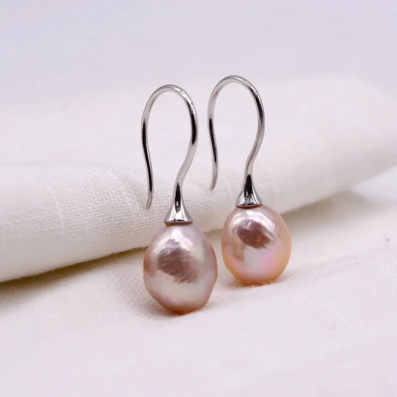 Pearl Earrings Color Natural Freshwater Pearl Big Hook Silver Earrings Baroque Pearls Simple Ladies Earrings Girls Gift Choice