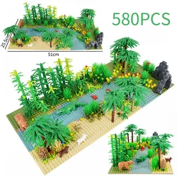 MOC Rainforest Parts Building Blocks Jurassic Dinosaurs Animal Green Grass Jungle Bush Flower Tree Plants Brick Toys For Kid