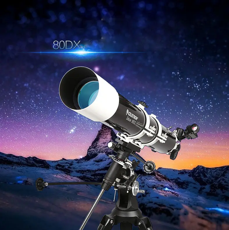 

500X Professional Astronomical Deluxe 80DX Refractor Telescope with EQ2 Equatorial Tripod For Stargazing Moon Planet