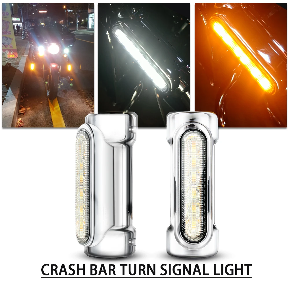 

Chrome/Black Motorcycle Highway Bar Lights TURN SIGNAL LAMP White Amber LED for Crash Bars For Touring Bikes