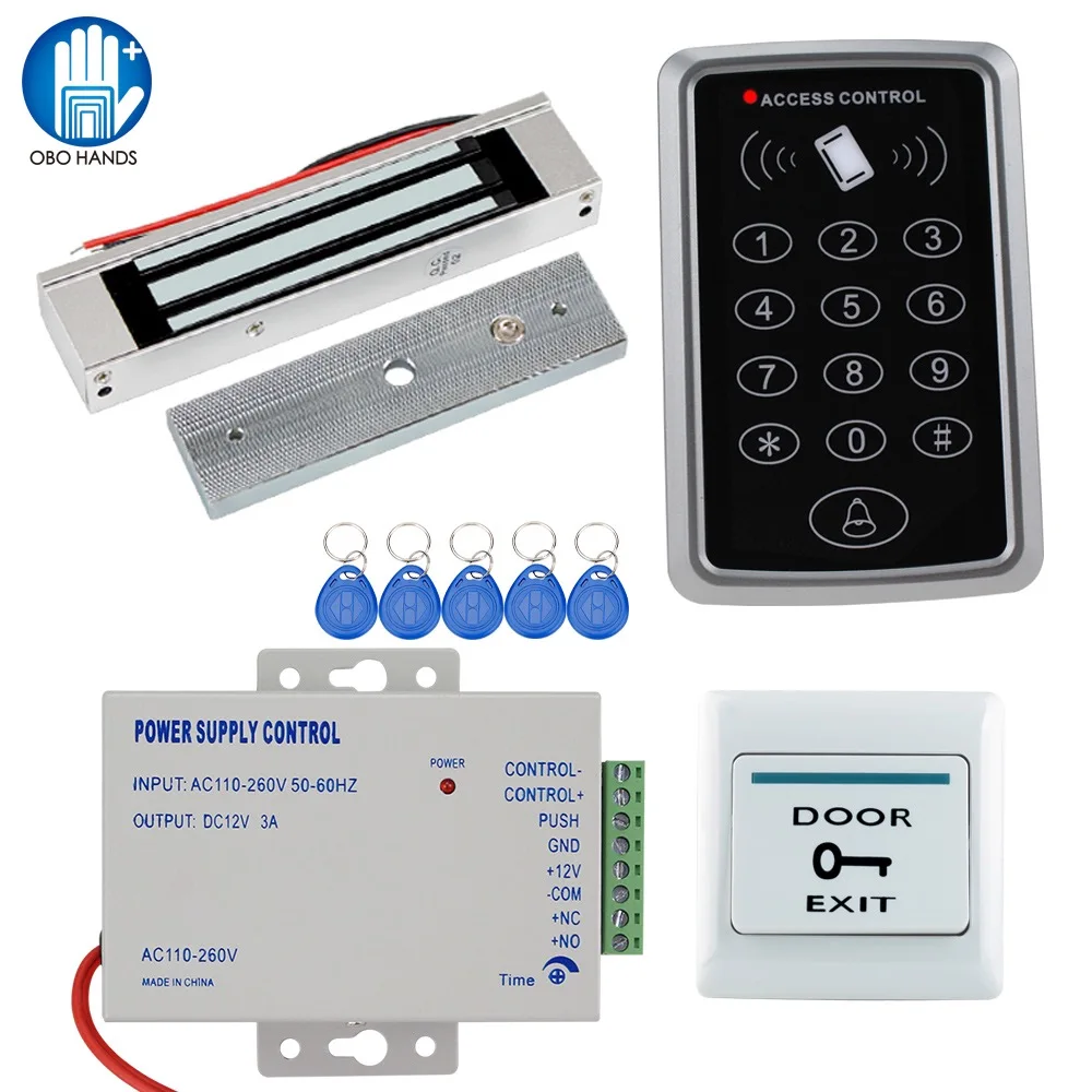 RFID 125KHz Access Control System Kits Door Opener Keyboard with DC12V Power Convertor Electronic Magnetic Lock for Gate Entry