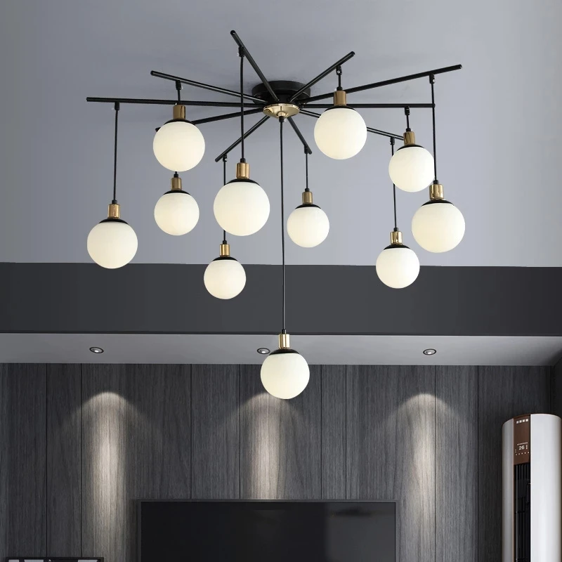 

Nordic Living Room LED Chandelier Glass Ball Lights Magic Bean Chandelier Postmodern Minimalist Restaurant Creative Chandeliers