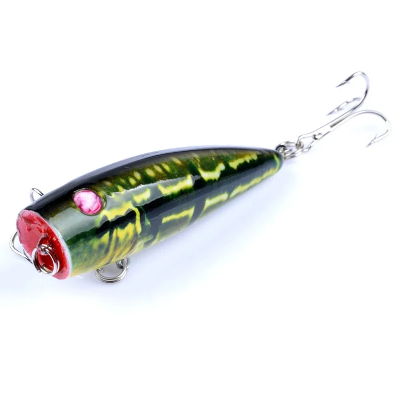 1Pcs 3D Color Popper Fishing Lure 7cm 8.5g Topwater Hard Bait Artificial Plastic Wobbler With Treble Hooks Bass Fishing Tackle