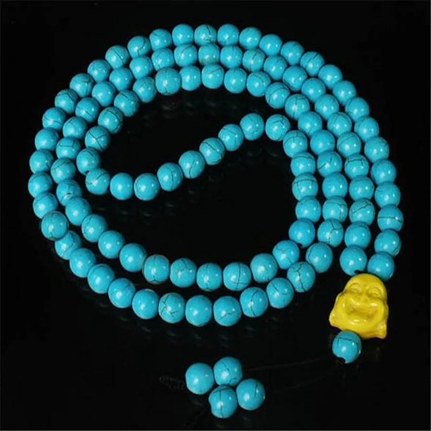 

8mm Turquoise 108 Buddha Beads Tassels Necklace Reiki cuff pray Buddhism yoga mala Handmade spirituality Buddhist Unisex MONK