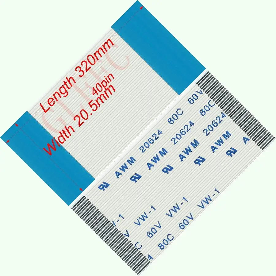 40pin 0.5pitch 320mm-700mm A-type Flexible Flat Cable FFC awm 20624 ROHS for TTL LCD DVD Computer