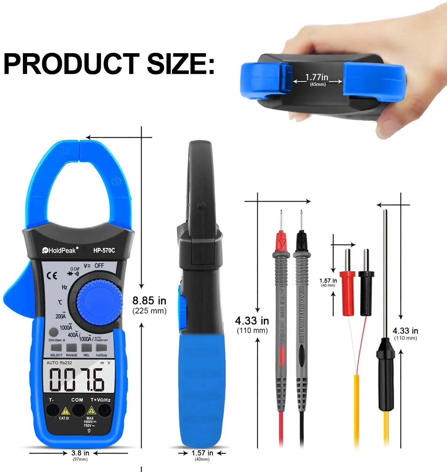 HP-570C-APP Digital Clamp Multimeter Connect with APP via Bluetooth, Amp Ohm Tester,4000 Counts AC/DC Voltage AC/DC Current