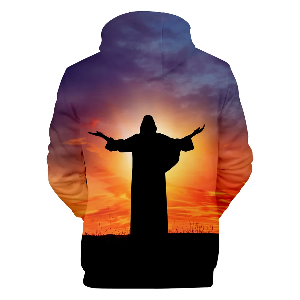 Christian Hoodies Oversized Sweatshirt Gothic Jesus Christ Cross 3D Print Hooded Hoodie Vintage Hip Hop Long Sleeve Men Clothing