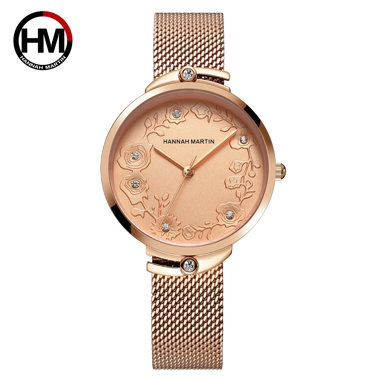 2021New Hot Sale Women\'s Watch Luxury Fashion Rhinestone Embossed Rose Gold Mesh Belt Japanese Movement Waterproof Quartz Watch